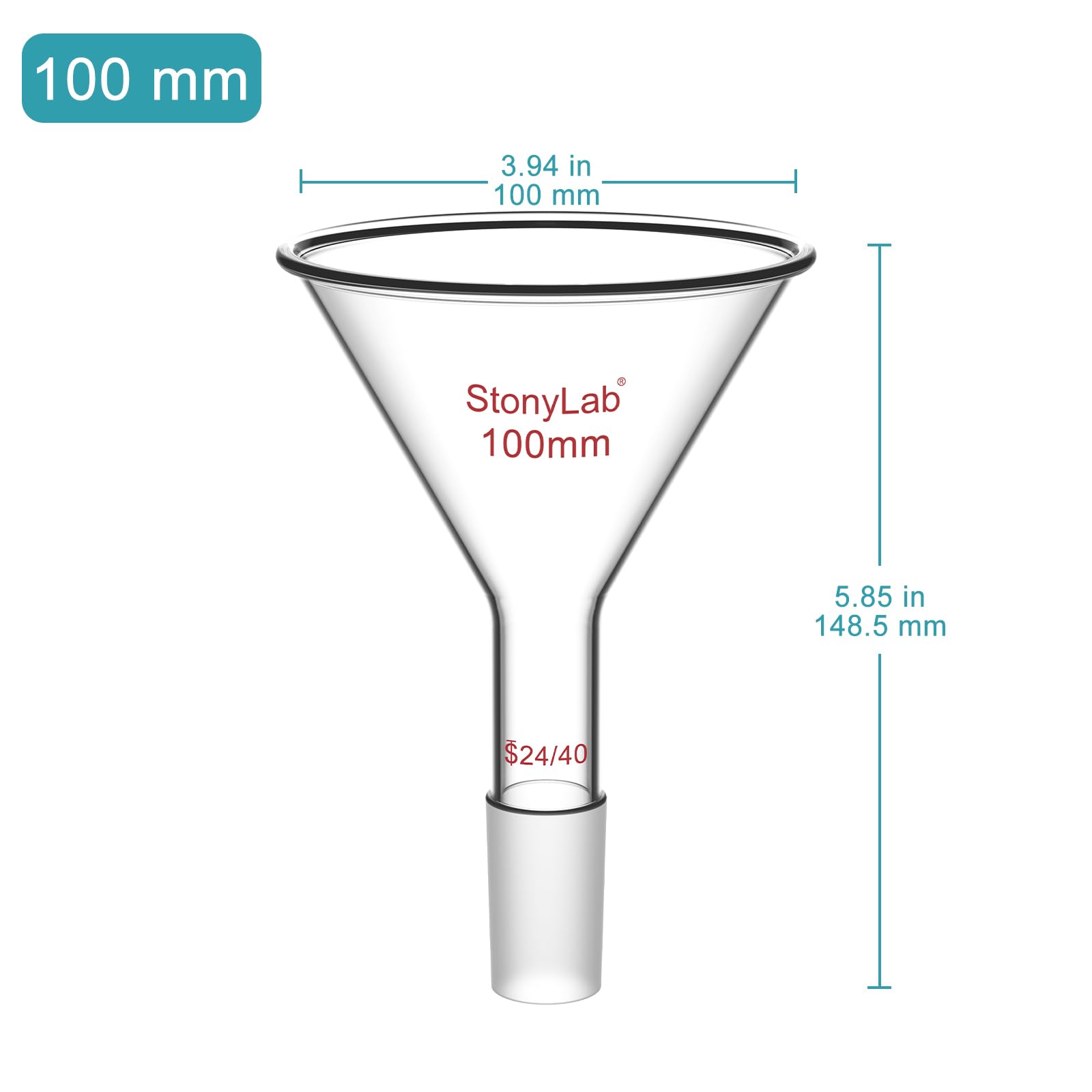 stonylab Vetro Stelo Corto Polvere Imbuto, Powder Funnel con 100mm Diametro Esterno e 24/40 Joint Interno in Vetro Filtro Imbuto