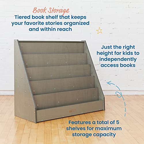 Image of ECR4Kids Single-Sided Wooden Book Display, Montessori Furniture, Grey Wash