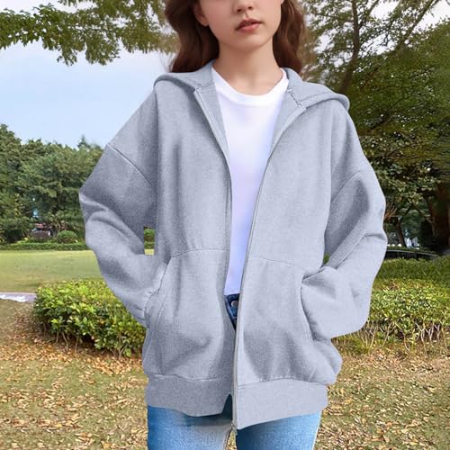 Girls Zip Up Hoodies Fall Cute Cat Ear Oversize Hoodie Jackets Casual Long Sleeve Hood Sweatshirt Coat 5-15 Years2