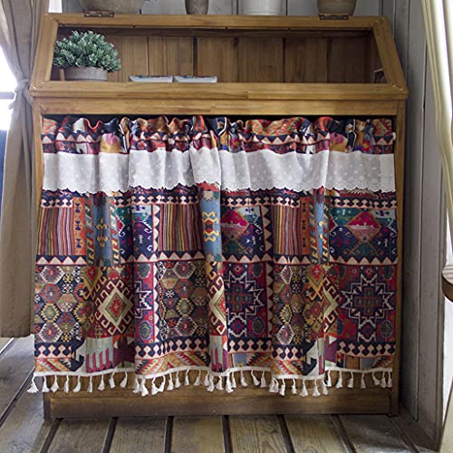 WRMING Cortinas Corta para ​Ventana Visillos de Cocina Vintage Rústico Estilo Cortinas de Media Altura con Borla Pequeñas Cortinas para Cocina balcón, Comedor, 1 Pieza,W x H 130x80cm Cover