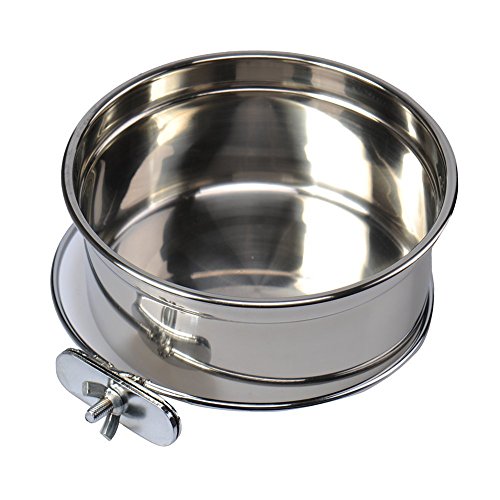 Hypeety Tazón de agua para alimentos de acero inoxidable para mascotas, jaulas para pájaros, perros, gatos, loros, pájaros, conejo (grande: 14 x 6 cm, 5.5 x 2.3 pulgadas) Cover