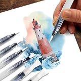 Stationery Island Aqua Brush Pen – Watercolour Brushes Pack of 6- Assorted Synthetic Nibs Refillable Water Paint Brushes for Watercolour and Calligraphy – Use Together with our Watercolour Brush Pens