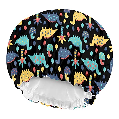 Image of Cute Dinosaur Fashion Print Kids Satin Sleep Cap, Boys Girls Slouchy Sleeping Hat Beanie Slap Hat for Toddler Children Baby Adjustable Elastic Band Hair Cover Curly Hair Cap