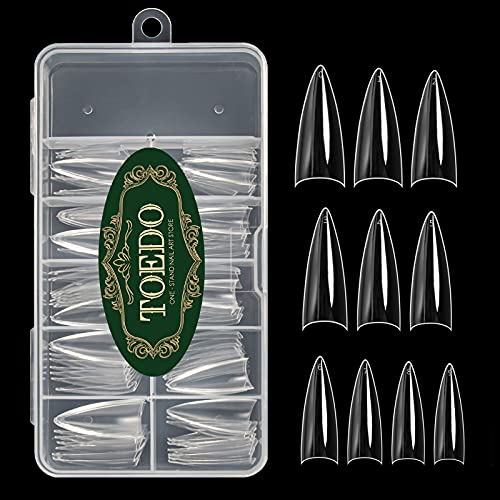 Stiletto False Nail Clear -TOEDO 100PCS Short Stiletto Nails Half Cover Sharp 10 Sizes Stiletto Nail Tips for Acrylic Nails
