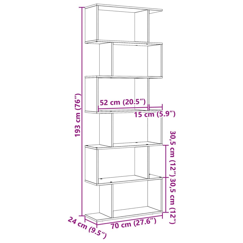 vidaXL Libreria Divisorio 6Piani Grigio Cemento 70x24x193cm Truciolato, libreria, Mobile Porta Libri, scaffale portaoggetti, Porta Libri