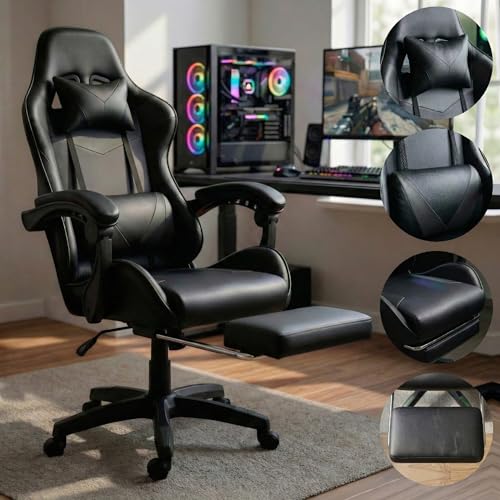 Cadeira De Escritorio Para Jogos Setup Gamer Ergonomica Reclinavel Profissional (Preta)