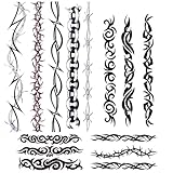 Barbed Wire Temporary Tattoo, Tribal Tattoo Costume Black Barb Wire Creeper Vine Fake Tattoos for Men Women Body Art, 4 Sheets
