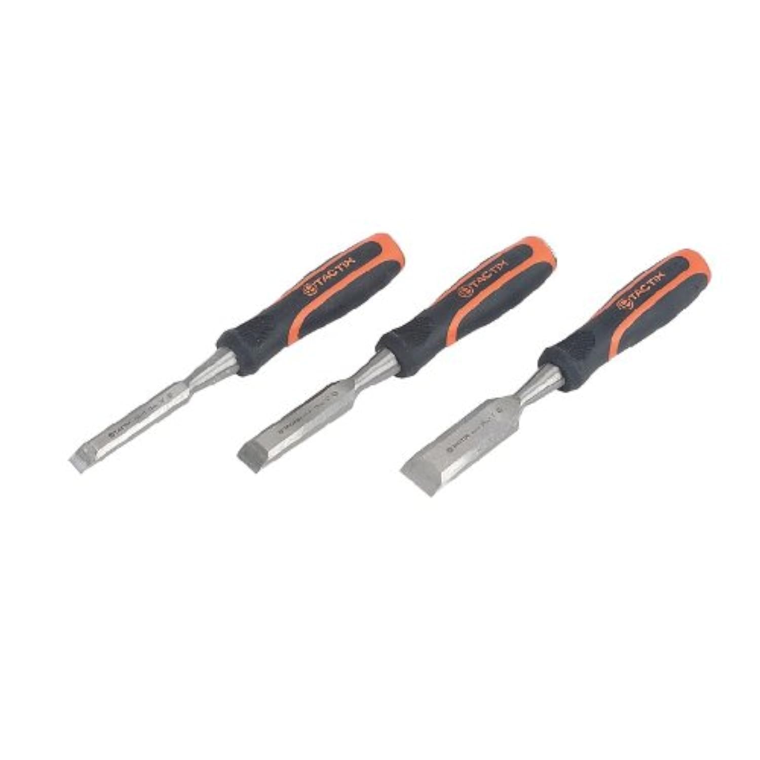 Chisel Wood 3 Piece Set - Chrome-Vanadium Steel Blades for Durability - Non-Slip Bi-Material Handle for Enhanced Grip - Includes 13, 19 and 25 mm Blades - Ideal for Woodworking- 225501