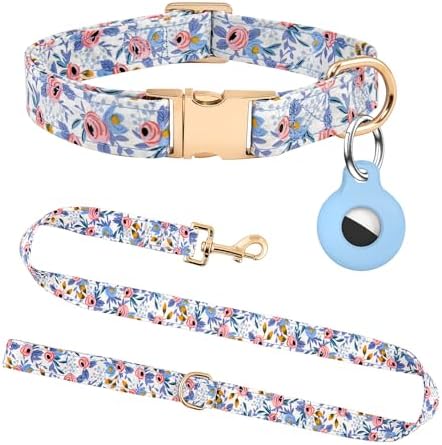 Tactical Dog Collar Adjustable Nylon Dog Collars: - K9 Dog Collars with Handle and Heavy Duty Metal Buckle for Medium Large Dogs with 3 Patches and Airtag Case Holder (Blue-Set, M)