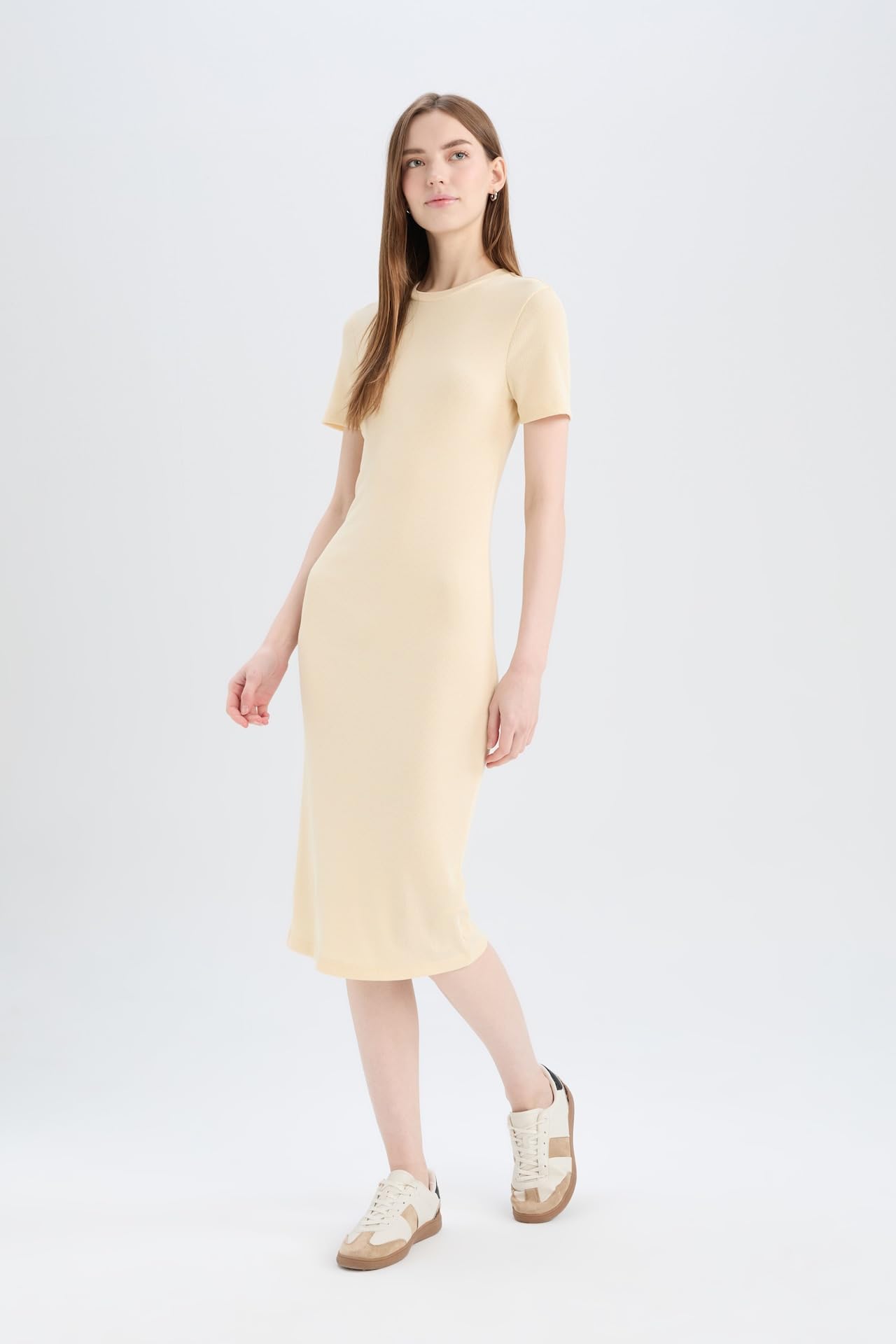 DeFacto Bodycon Vücudu Saran Basic Fitilli Kaşkorse Midi Elbise E6926AX25SP