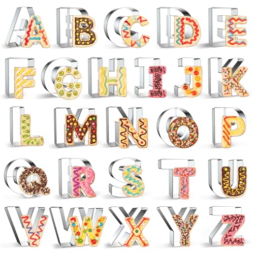 GeekLeaf Alphabet Ausstechformen Set 26 Stück, Buchstaben Keksausstecher A-Z aus Edelstahl, Plätzchen Ausstecher für Fondant, Kuchen, Kekse, Sandwiches, DIY Backzubehör für Geburtstag und Party