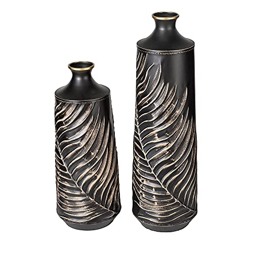 Glitzhome Conjunto de 2 vasos de metal, decoração de fazenda moderna para prateleira, decoração de m
