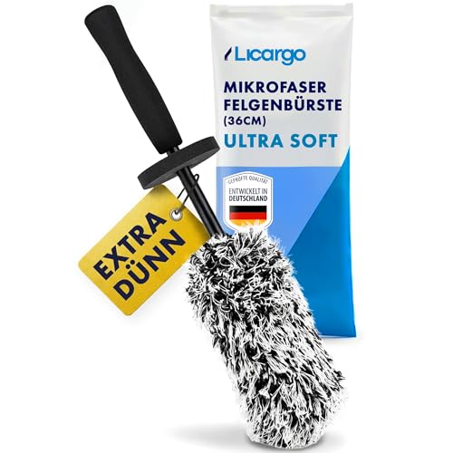 LICARGO Cepillo de Llantas Microfibra Extra Delgado - alcanza radios Estrechos y Fondo de llanta - núcleo Estable, Suave con Todo Tipo de Llantas - Cepillo Llantas Coche Limpieza precisa