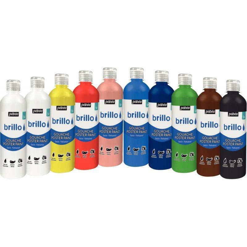 Peinture Gouache enfant Brillo Pebeo - 500 ml - 10 pcs