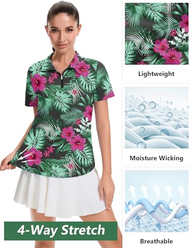 Image of LOMON Womens Golf Polo Shirts Summer Short Sleeve 1 /4 Zip Tops Moisture Wicking Casual Tennis Activewear with Pockets