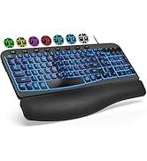 SABLUTE Ergonomic Keyboard Wired with Cushioned Wrist & Palm Rest, Backlit Computer Keyboards wit...