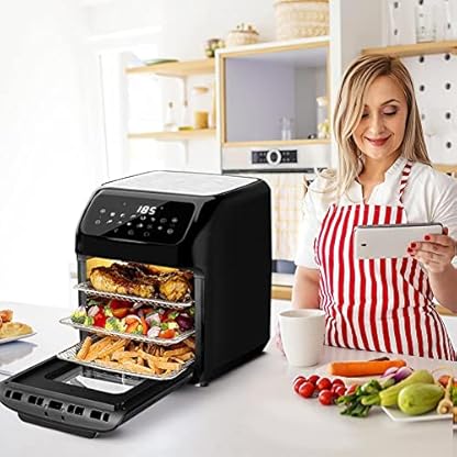 Bakaji Backofen Heißluftfritteuse Fritteuse zum Kochen von trockenem Grill ohne Öl Airfryer Kapazität 12 Liter LED-Touch-Display 12 Programme Timer Temperaturregelung Leistung 1800 W (Silber) – Bild 3