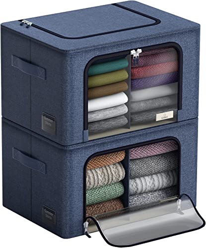Sorbus Storage Bins With Divided Interior - Stackable & Foldable Clothes Organizer Bags, Fabric Storage Container Organizers With Metal Oxford Frame Large Window & Carry Handles, Organization For Bedroom, Closet, Bedding, Linens, Clothes, Books & Toys #TOP27