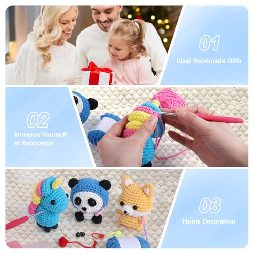Image of Autglint Panda Crochet Kit for Beginners, Learn to Crochet Starter Kit with Pre-Started Yarn & Easy-to-Follow Video Tutorials, DIY Amigurumi Animal Kit for Adults Kids Gift