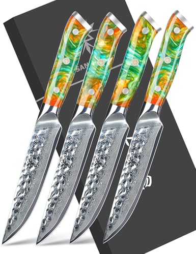 SANMUZUO Steak Knives Set of 4, Ultra Sharp Kitchen Steak Kn...