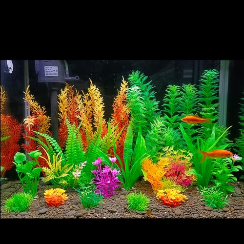 Image of 20Pcs Fish Tank Artificial Plastic Plants Decorations,Large Aquarium Decor Betta Goldfish Tank Accessories,Colorful Aquarium Plants,Various Sizes