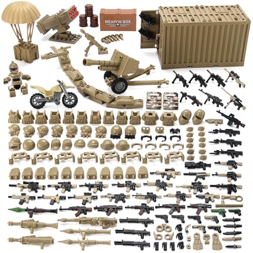 Military Weapons Pack with Shipping Cargo Container Army Equipment Helmet Armor 325Pcs Various of Military Accessories Building Block Toy Compatible...