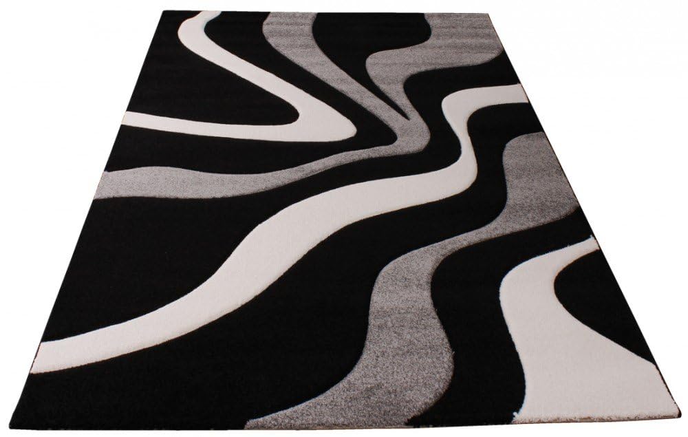Paco Home Designer Teppich Modern Abstrakt Wellen Optik Konturenschnitt In Versch. Farben und Größen, Grösse:120x170 cm, Farbe:Schwarz