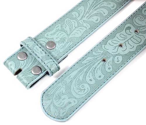Image of BC Belts Western Leather Belt Strap - 1.5 inch Wide with Embossed Scrollwork Without Buckle for Men & Women, Cowboy /Cowgirl Style