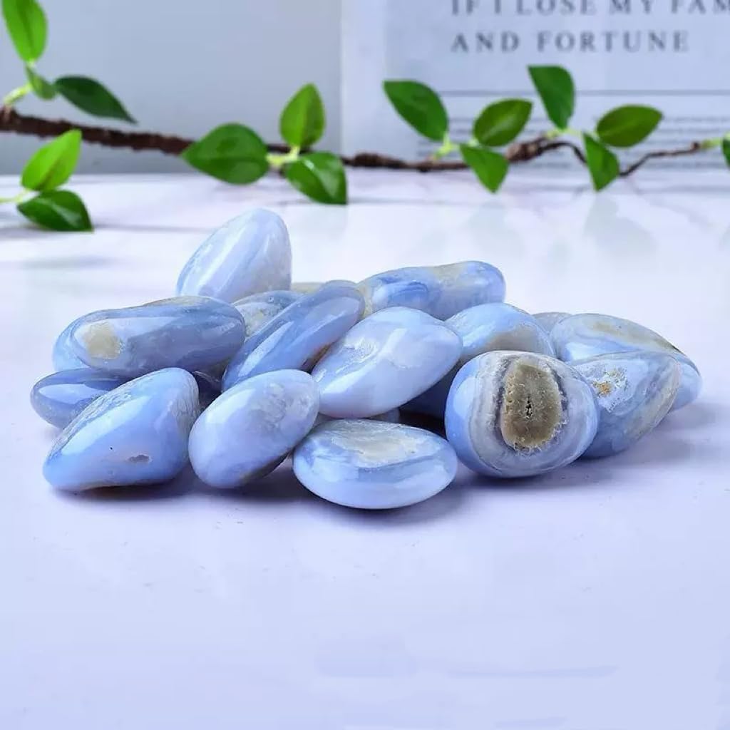 0.5 LB Natural Blue Lace Agate Tumbled Stones – Healing Crystals for Energy, Protection & Intuition – Polished Crystals for Reiki, Chakra Balancing, Meditation & Home Décor (20-30mm)