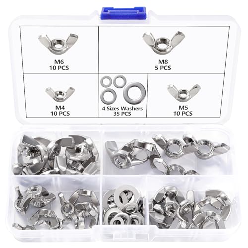 Lyeteung 35 Stücke M4/M5/M6/M8 Flügelmutter Set, Edelstahl Wing Nut, Metrische Flügelmutter, mit 35 Stücke Unterlegscheiben, für Heimwerker DIY Tools, Elektronische Geräte Hardware