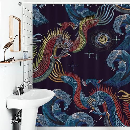 Rideau de douche dragon chinois imperméable : fini le sol inondé grâce au polyester 152x183 cm - 5