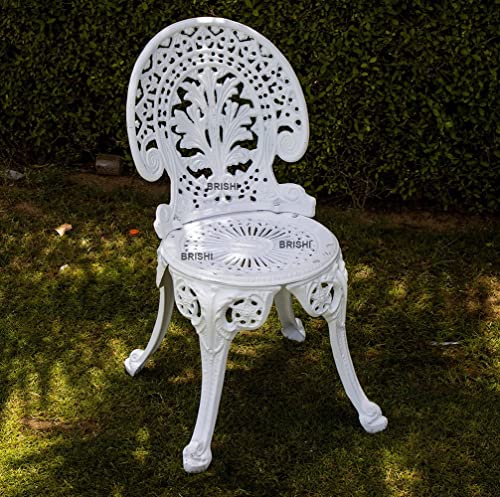 Image of BRISHI Cast Aluminium Garden Patio Seating Chair and Table Set for Balcony Outdoor Furniture with 1 Table and 4 Chair Set (White)
