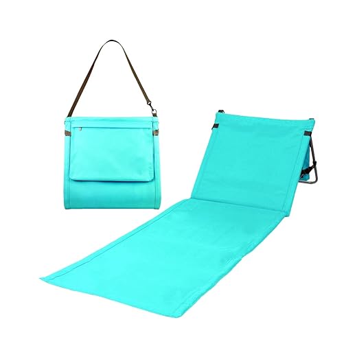 Bo-Toys Portable Beach Mat Lounge Chair and Tote (Plain Blue)