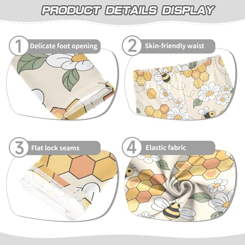Flower Bee Honeycomb Girls Leggings,Workout Leggings for Girls Toddler Athletic Leggings Size for 3-10T3