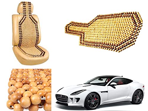 Image of Car Bead Seat Wooden Beads Cushion Cover Pad for Jaguar F Type, Acupressure Sitting Seat Cover | Cream Color - Pack of 1