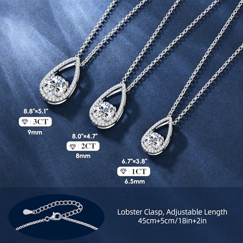 AINUOSHI 925 Sterling Silver Moissanite Necklace for Women 1CT/2CT/3CT D Color VVS1 Clarity Round Cut Moissanite Halo Set on Pear Shape Heart Back Pendant Necklace with GRA Certificate, Birthday Gift, Anniversary Present, Jewelry Gifts for Wife, Girlfriend, Mom2
