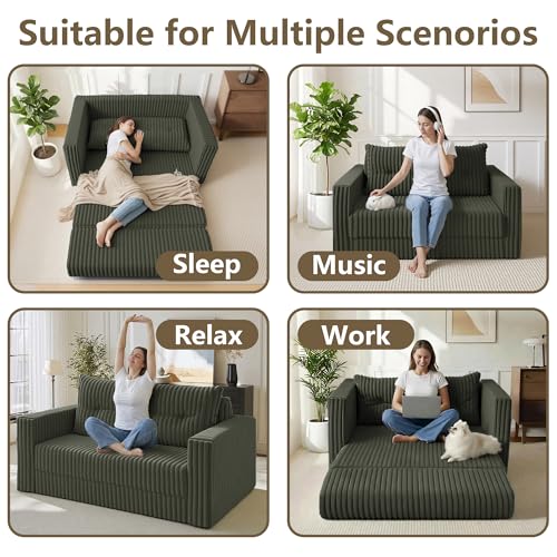 Image of HABUTWAY 41.3 inch Loveseat Boneless Couch, 4-in-1 Convertible Sofa Bed, Plush Fur Folding Futon Sofa Bed Couches with a Pillow for Living Room, High-Density Foam Support, No Assembly Required, Green