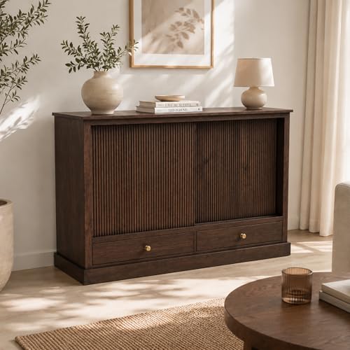Image of The Attic Velora Cabinet, Solid Wood Walnut Finish, Kitchen and Living Room Storage
