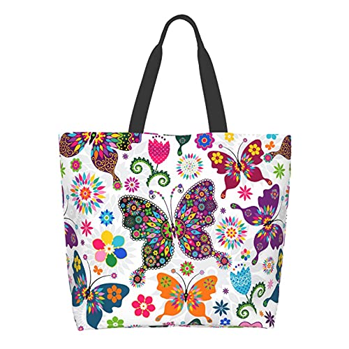 Famame Bolsa de lona grande para mujer, bolsa de hombro casual, reutilizable, multiusos, bolsa de compras para exteriores, Multicolor21., Talla única