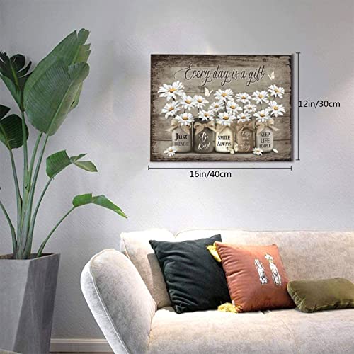 Rustic Wall Art Daisy Butterfly Gift Canvas Vintage Floral Wall Art Flowers Inspirational Picture For Bedroom Living Room Bathroom Office Wall Decor Framed Home Decorations Ready To Hang 12X16 Inch #TOP2