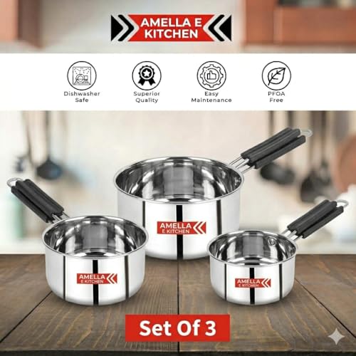 Image of Induction cookware of Stainless Steel pan for Milk Boiling Pot, Tea Pot | Induction Utensils Cooking Pans, Tea Maker, Milk Cooker of 2 Litre,1.5 Litre, 1 Litre
