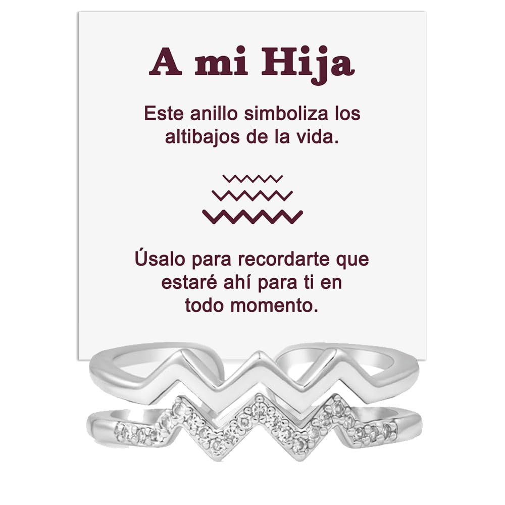 Bramart Anillo Mujer A mi Hija para Hijas Mujeres Chicas en Plata de Ley 925 Inspiracional y de Motivación Altos y Bajos Ajustable - Caja con DEDICATORIA incluida