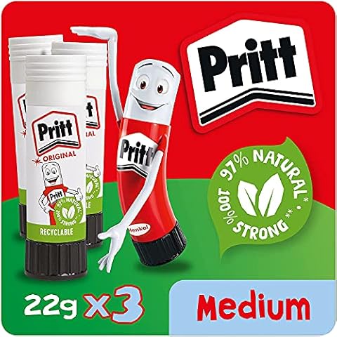 Pritt Glue Stick, Safe & Child-Friendly Craft Glue for Arts & Crafts Activities, Strong-Hold adhesive for School & Office Supplies, 22 g (Pack of 3) Cover