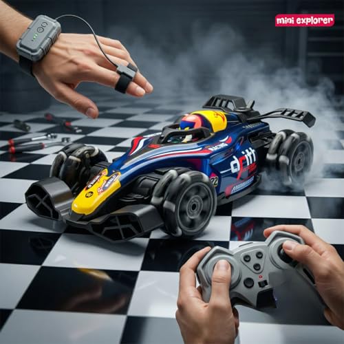 Image of MiniExplorer RC 4x4 Formula F1 Drift Smoke Car 1:14 Scale | Hand Gesture Sensor & Remote Control | 2.4GHz High Speed Racing Car with 360 Spin, Lights, Music & Smoke | Toy for Boys & Girls 4+