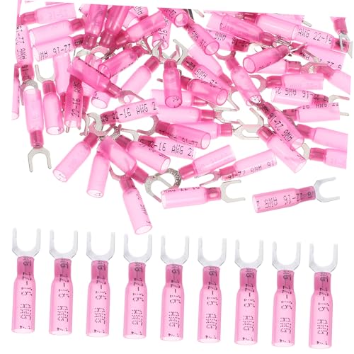 TIDTALEO 100Pcs Heat Shrink Fork Terminals Shaped Pre Insulated Electrical Connectors for Wiring Crimp Connectors for Home Automotive Use