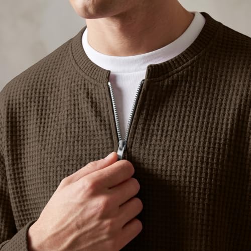 Mens Waffle Long Sleeve Shirt Quarter Zip Pullover Y2k Casual Layered Shirt - image 2