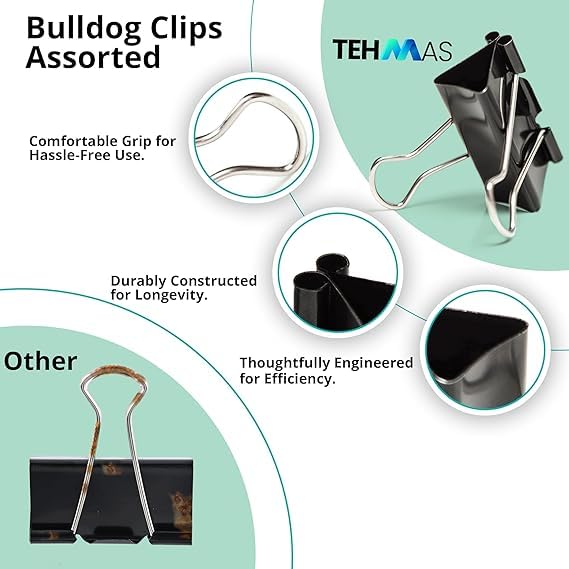 Tehmas 10pcs 51mm Bulldog Clips, Durable Heavy-Duty Metal Binder Clips, Ideal for Home School and Office Use - Image 2