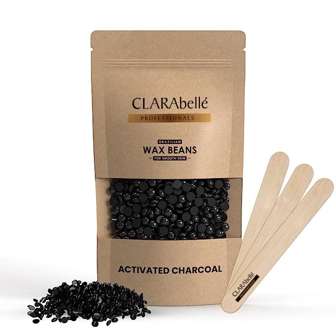 Clarabelle Activated Charcoal Hard Wax Beans | Painless Stripless Hair Removal for Women & Men | For Bikini Line, Upper Lips, Arms, Legs, Underarms & Full Body | Removes Coarse Hair from Root (50g)
