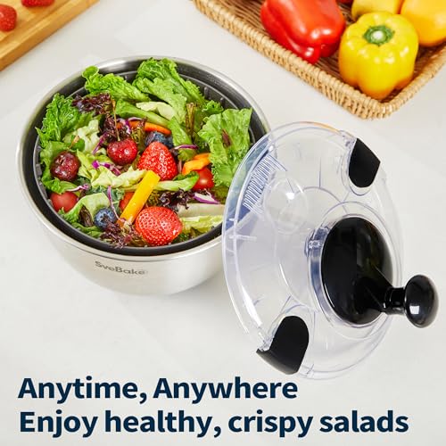SveBake Stainless Steel Salad Spinner, 4.8 Qt Vegetable Washer, BPA-Free Lettuce Dryer with Crank Design, Dishwasher Safe, Non-Slip Base - Transparent Lid by SveBake - Image 6