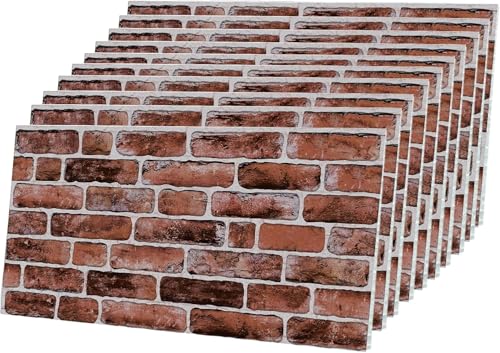 IZODEKOR Revestimiento de pared 3D de poliestireno, aspecto de piedra, para salpicadero de cocina, baño, balcón, dormitorio, salón y terraza, marrón oscuro y terracota (Honigkaffee ) (10 paneles)